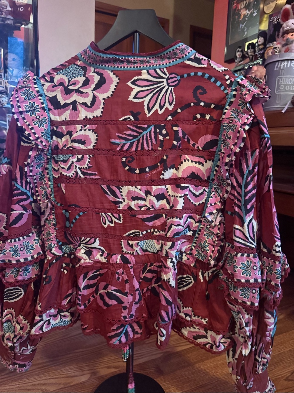 FARM Rio Maroon Floral Ruffle Button-Front Blouse - Picture 7 of 7